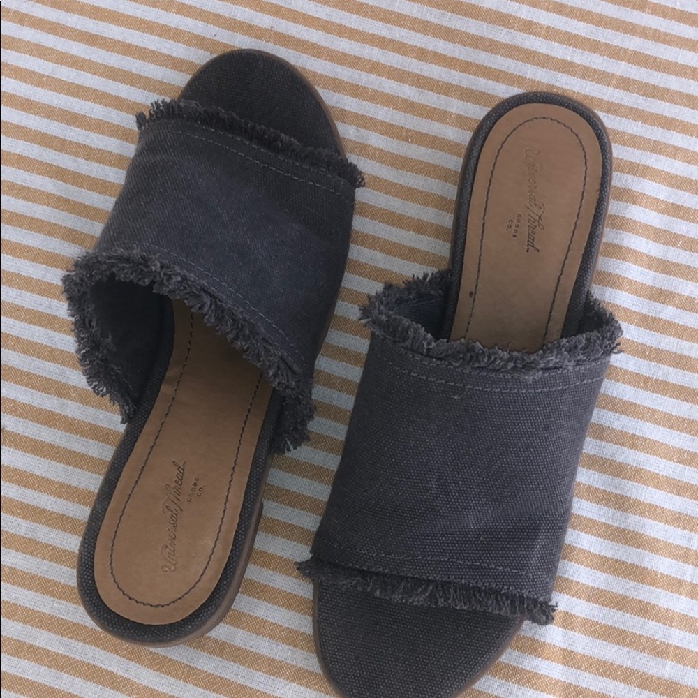 Denim chunky open toe mules